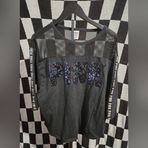 Victoria secret pink mesh top black with sequins pink design size medium